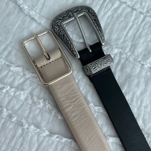 set of black and taupe belts